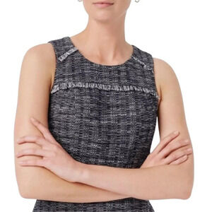 J.Crew Factory Tweed Fringe Sheath Dress Women's 2 Navy Sleeveless Career Preppy